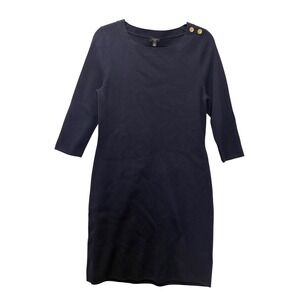 Talbots Petites Navy Blue Knit Sweater Dress Gold Button Detail‎ Women's LP